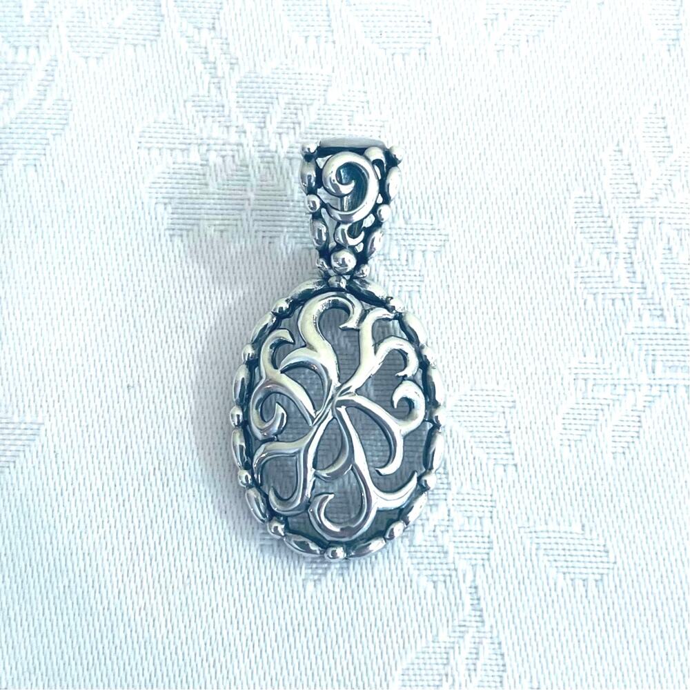 Pendant Vtg Sterling Silver Filigree Scroll Bali Style Oxidized Art Deco Boho